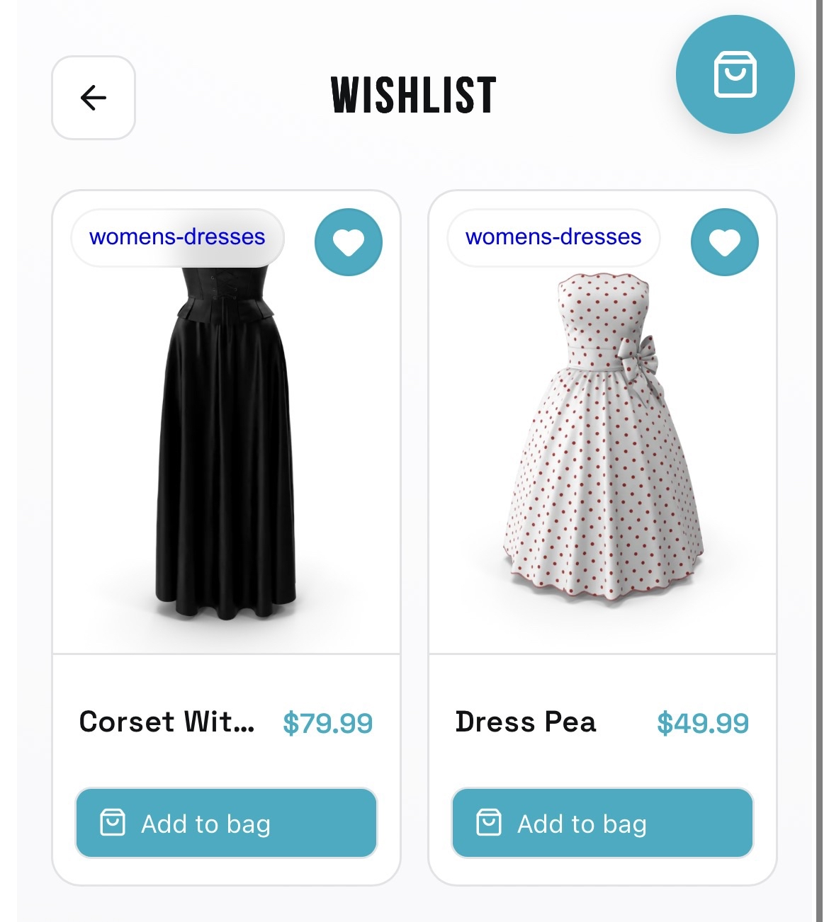 DTRMND wishlist saved items view